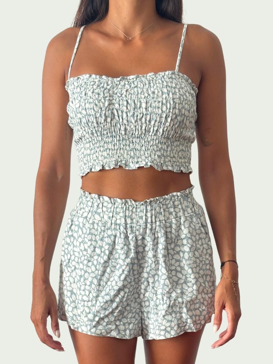 Abercrombie - Set de Lino Celeste y Blanco | Top y Short