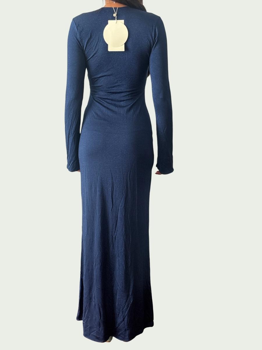 Bao Bab - Vestido de Noche Azul | Manga Larga Tela Brillosa Nuevo con Tag