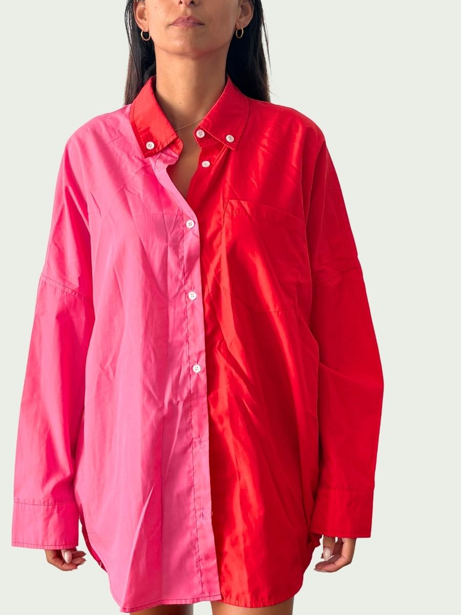 Camisa Bicolor Rojo y Rosado | Diseño Casual Llamativo