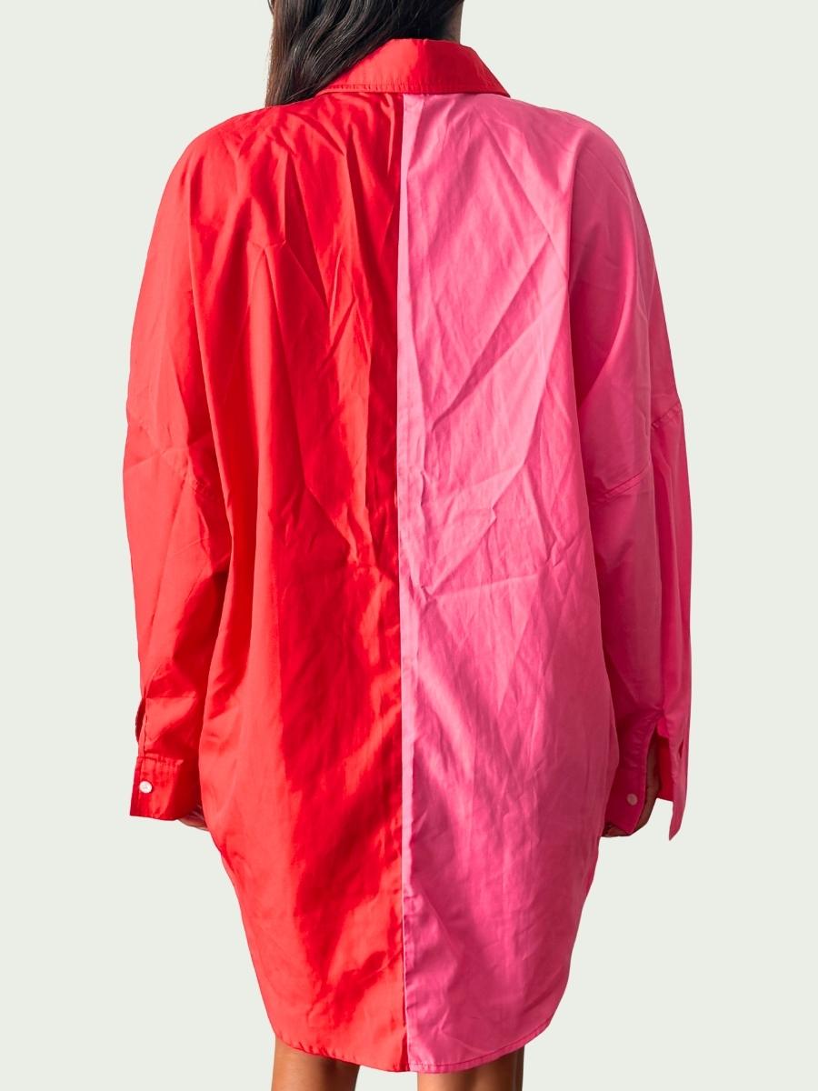Camisa Bicolor Rojo y Rosado | Diseño Casual Llamativo