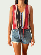 Mezzanine - Blusa Roja Sin Mangas | Elástico y Amarre Casual