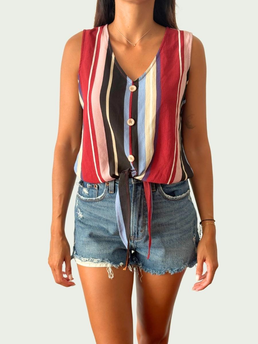 Mezzanine - Blusa Roja Sin Mangas | Elástico y Amarre Casual