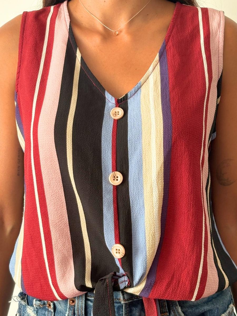 Mezzanine - Blusa Roja Sin Mangas | Elástico y Amarre Casual